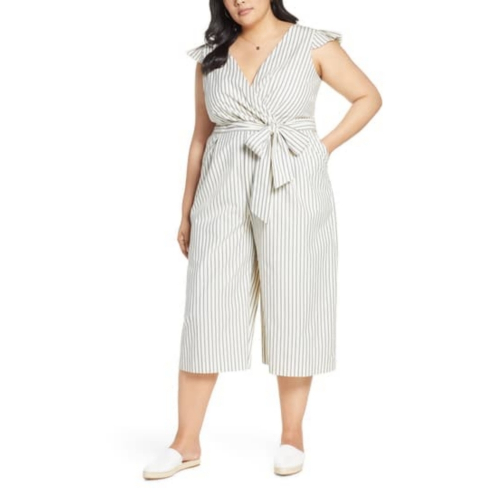 1901 Stripe Faux Wrap Jumpsuit Nordstrom
